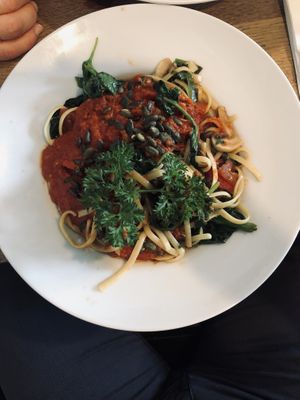 Vegan linguini with portobello mushrooms  at Ox in Heitersheim