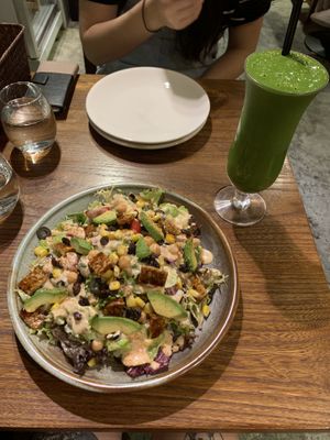 Salad and green juice at Veggie Castle in Macau