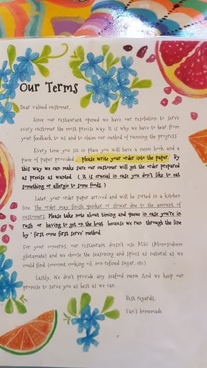 Menu at Fan's Homemade in Koh Phayam