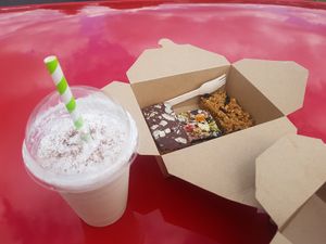 06.06.2021 "Thrilla in Vanilla" milkshake accompanied with a selection of sweet treats.  at Pepino Deli in Glossop