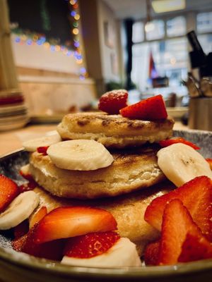 Fruity pancakes  at Pepino Deli in Glossop