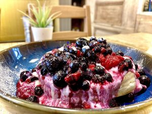 Winter berry pancakes  at Pepino Deli in Glossop