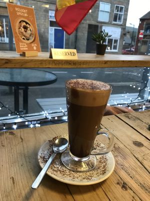 Classic hot chocolate and our reserved sign    at Pepino Deli in Glossop