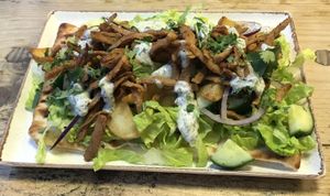 Shawarma on flatbread   at Pepino Deli in Glossop