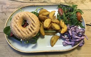 New York deli bagel  at Pepino Deli in Glossop
