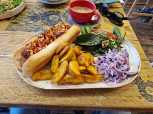 Hot dog at Pepino Deli in Glossop