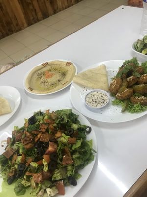 hummus, falafel and fattoush salad  at Alhamdulillah in Langkawi