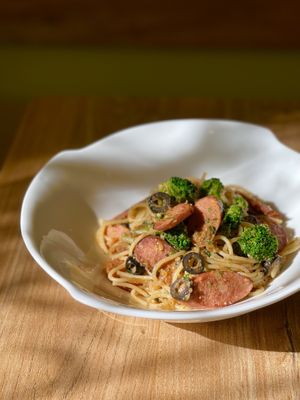 Jtm Sausage Pasta Aglio E Olio   at Puffin Cafe in Macau