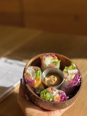 Rainbow Rolls with Vegan Sesame Sauce 🌈🌱 Very Asian with love 💕   at Puffin Cafe in Macau