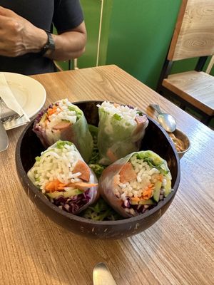 Rainbow rolls with peanut sesame dip  at Puffin Cafe in Macau