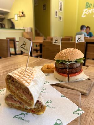 Omnibeef Java rice wrap & portobello falafel burger  at Puffin Cafe in Macau
