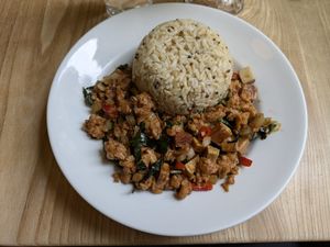 Vegan Pad Kra Pow at Puffin Cafe in Macau