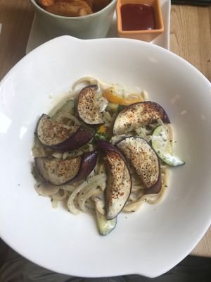 vegan soy milk pasta at Puffin Cafe in Macau