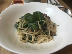portobello mushroom with baby spinach pasta at Puffin Cafe in Macau