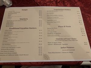 Vegetarian menu december 2022  at Snobs Restaurant in Luxor