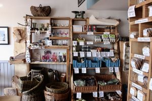 The corner of the cafe selling organic veggies. at The Bakehouse Cafe in Forres