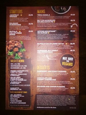 The vegan menu at The Star at Sidcup Place in Sidcup