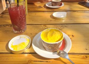 They have delicious vegan 100% natural ice cream - mango, strawberry and raspberry. at Gostilna Danica in Bohinjska Bistrica