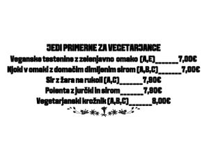 Vegetarian and vegan options in the menu at Gostilna Danica in Bohinjska Bistrica