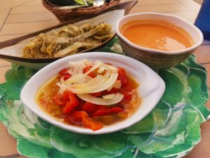 Artichokes, Peppers and Gazpacho at El Librero in Sevilla