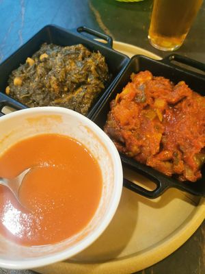 Tapas: Gazpacho, pisto and spinach with chickpeas at El Librero in Sevilla