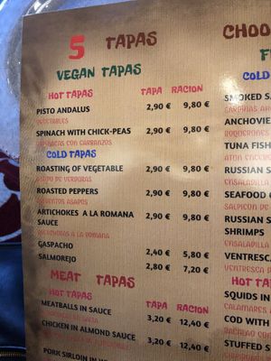 Menu at El Librero in Sevilla