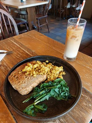 Scrambled tofu and spinach on toast. at Archers Kitchen in Kings Lynn