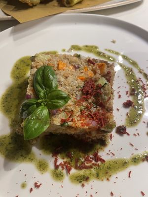 Panzanella with a basil sauce   at Ambrosia in Cortona