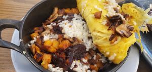 Sorta Fungi Skillet w/Just Egg revealing the goods!! at Harvest Room in Munster