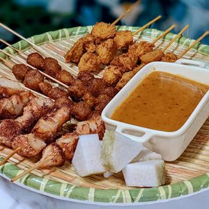 Vegan Option Triple Satay Platter with Signature Satay Sauce  at Mother Earth 大地之素 in West Singapore
