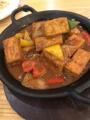 Spicy hot plate tofu  at Mother Earth 大地之素 in West Singapore