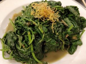 Sweet potato leaves with fermented bean curd at Mother Earth 大地之素 in West Singapore