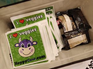 You could pick up some HappyCow stickers here  at Mother Earth 大地之素 in West Singapore