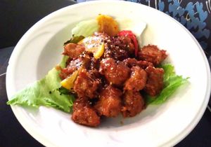 Basil chilli lemon chicken at Mother Earth 大地之素 in West Singapore