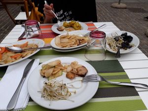 Probably not the most appetizing as I forgot to take pics when it was served but it was delicious! Curry dumplings, gnocchi with mushrooms and with vegetables and bean sprouts! at Shangai in Cagliari