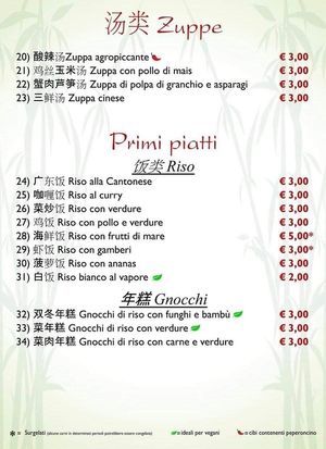 Menu at Shangai in Cagliari