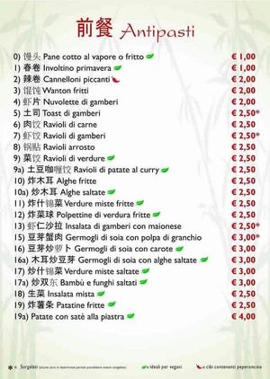 Menu at Shangai in Cagliari