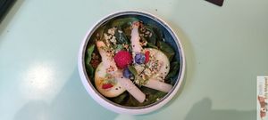 White asparagus salad with young spinach shoots, yellow beet, mustard vinaigrette at Imagine Café in Paris