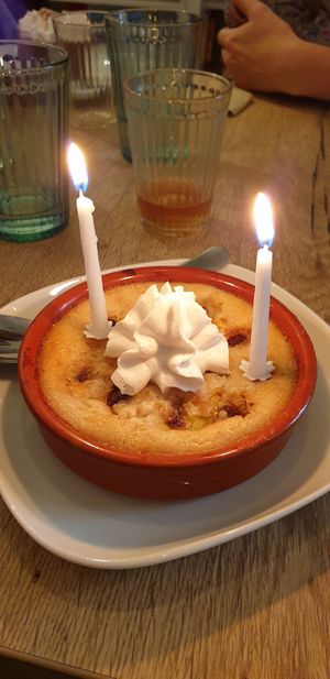 Birthday clafoutis at Be Kind Cafe in Geneva