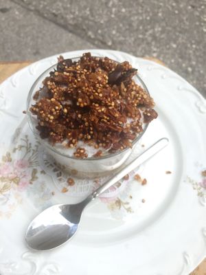 compote with coconut cream at Be Kind Cafe in Geneva