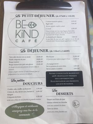 Food menu and times at Be Kind Cafe in Geneva