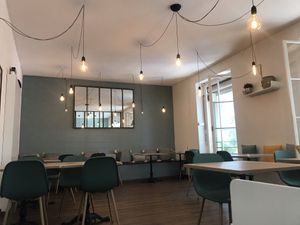 Indoor seating  at Be Kind Cafe in Geneva