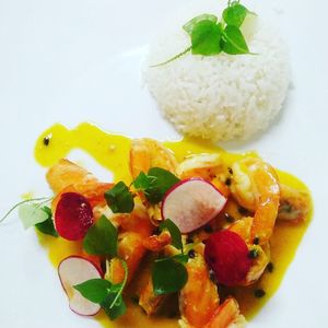 (Vegetarian) Sautéed shrimps with passion fruit, served with steamed rice at Backstage Bar & Grill  in Phan Thiet