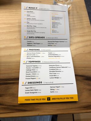 Menu at CAVA in Huntersville