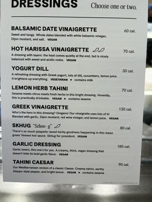 Dressing options  at CAVA - Congress Ave in Austin