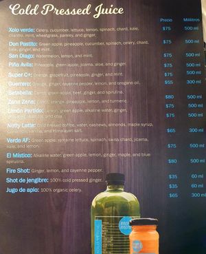 Menu at Mora Mora - Roma in Mexico City