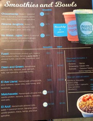 Menu at Mora Mora - Roma in Mexico City