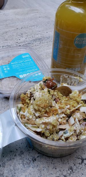 El Dorado bowl, Arroz con Leche dessert and Super C juice - fantastic! at Mora Mora - Roma in Mexico City