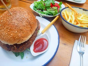 Vegan Burger with Fries at Konoba Andreja in Krk