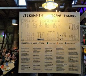 Inside a big street food hall at Falafelmate in Odense